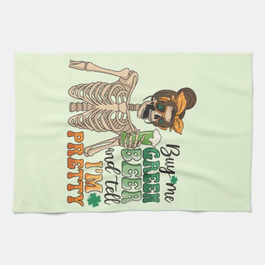 Koop mij Groen Bier - Skeleton | St. Patrick's Day Theedoek (Horizontaal)