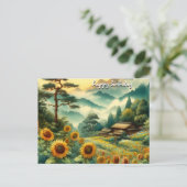 Koop Rozen  Retro Happy Birthday Zonnebloemen Briefkaart (Staand voorkant)