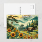 Koop Rozen  Retro Happy Birthday Zonnebloemen Briefkaart (Voorkant / Achterkant)