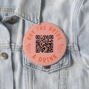 Koop The Bride A Drink QR Code Roze Bachelorette Ronde Button 4,0 Cm