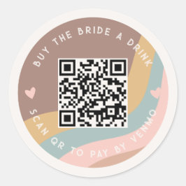 Koop The Bride A Drink Scan QR code om Groovy te b Ronde Sticker