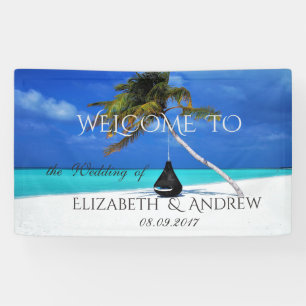 Koop Tropisch Strand, Palm Huwelijksbanner Spandoek