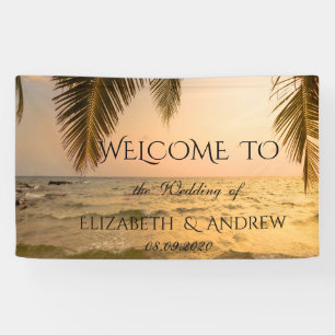 Koop Tropisch Strand, Palm Sunset Huwelijksbanner Spandoek
