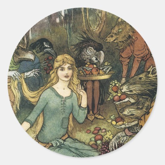 Koop van ons met een gouden curve ronde sticker (Voorkant)