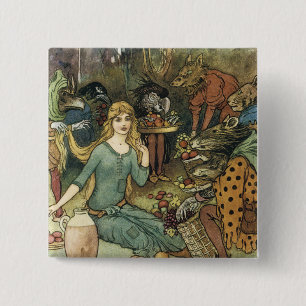 Koop van ons met een gouden curve vierkante button 5,1 cm