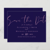 KOOPJE! Navyblauw roze goud Save the Date-huwelijk (Voorkant / Achterkant)