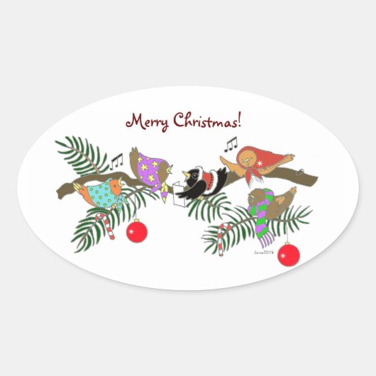 Koor van Kerstmis Birdies Oekraïense Volksmuziek K Ovale Sticker (Voorkant)