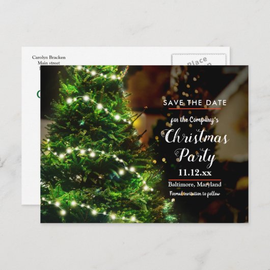 Koord met kerstboomstructuur voor lichten | Datum  Aankondigingskaart (Voorkant / Achterkant)