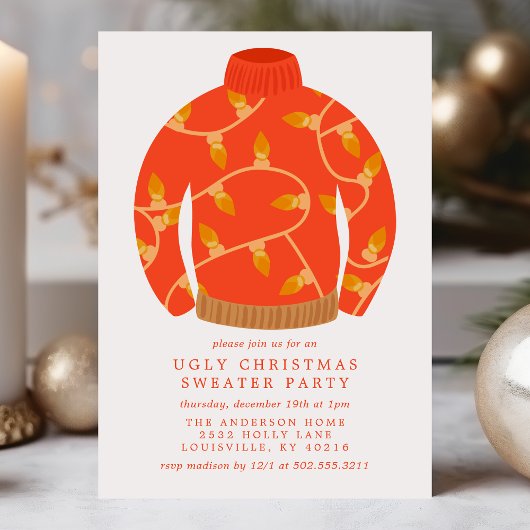 Koord met tacky String Lights Ugly kerstSweater Pa Kaart