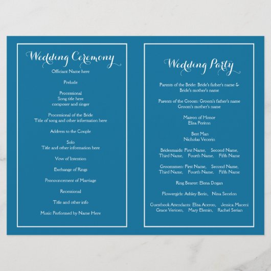 Koord op het blauwe trouwprogramma voor sneeuwvlok (Achterkant)