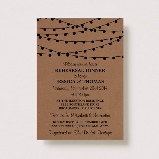 Koord op kraft Wedding Rehearsal Kaart