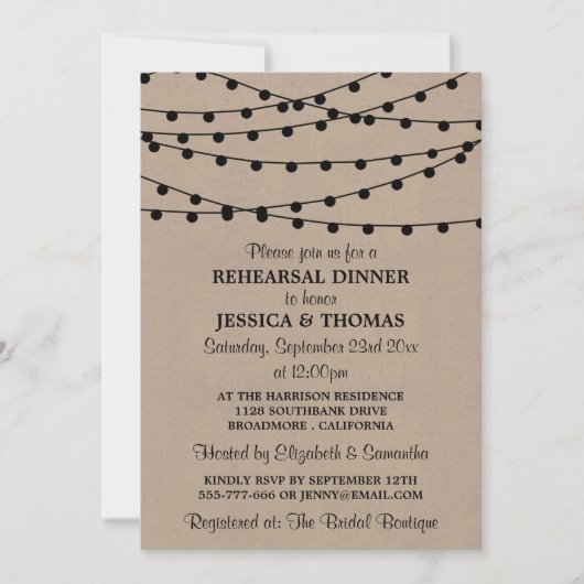 Koord op kraft Wedding Rehearsal Kaart (Voorkant)