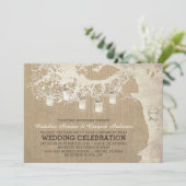 Koord op Mason Jar Lights Rustic Burlap Wedding Kaart (Staand voorkant)