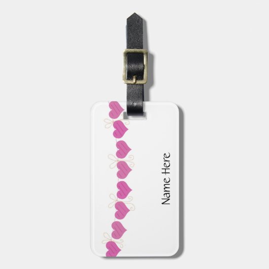 Koord op roze harten bagagelabel (Voorkant verticaal)