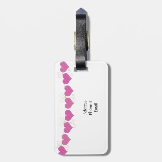 Koord op roze harten bagagelabel (Achterkant verticaal)