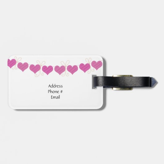 Koord op roze harten bagagelabel (Achterkant horizontaal)