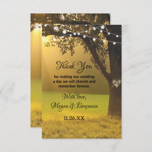 Koord van de Rustic Herfst van de Lichten Boom Vin Bedankkaart (Voorkant / Achterkant)