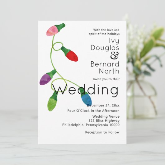 Koord van gekleurde kerstlichten, huwelijk aankondiging (Staand voorkant)