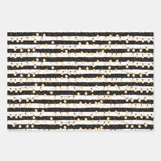 Koord van Lichten op Zwarte Witte Stripes Inpakpapier Vel (Voorkant 2)