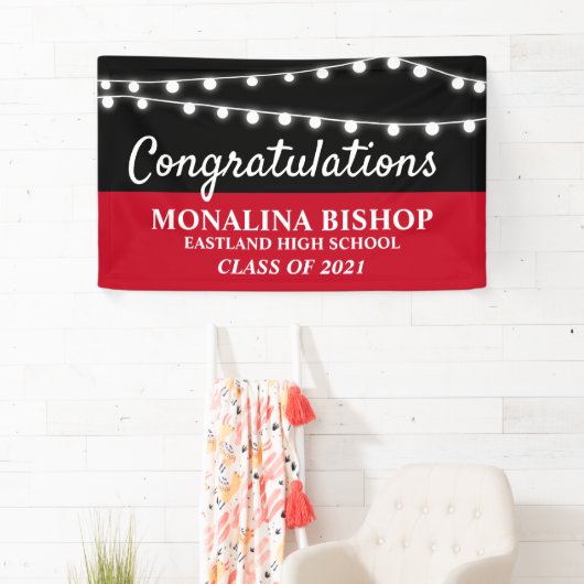 Koord van lichten | Rode felicitaties Afstuderen Spandoek (Insitu)