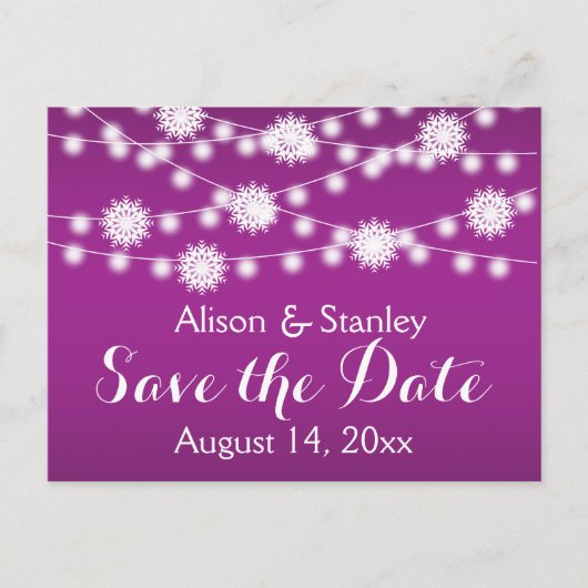 Koord van lichten, sneeuwvlokbruiloft Opslaan Datu Aankondigingskaart (Voorkant)