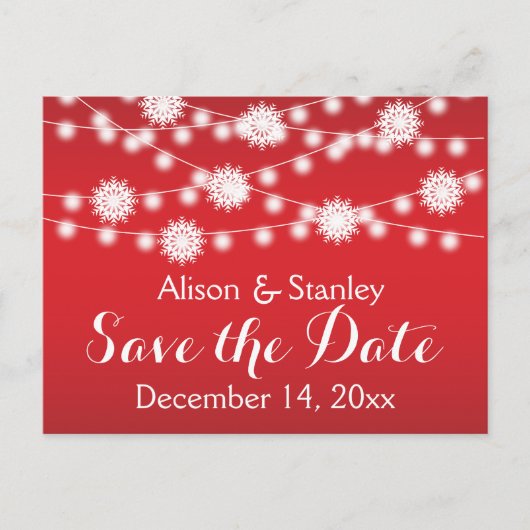 Koord van lichten, sneeuwvlokbruiloft Opslaan Datu Aankondigingskaart (Voorkant)