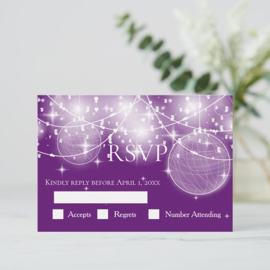 Koord van lichtstralen en sterren trouwreactiekaar RSVP kaartje (Staand voorkant)