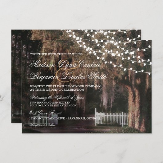 Koord van Lights Rustic Oak Wedding Invitations Kaart (Voorkant / Achterkant)