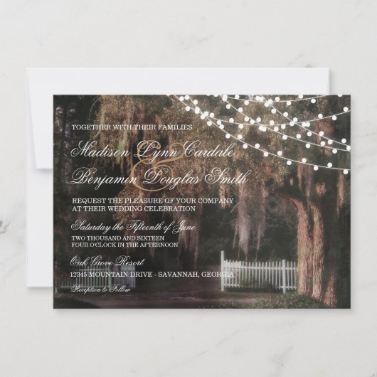 Koord van Lights Rustic Oak Wedding Invitations Kaart (Voorkant)