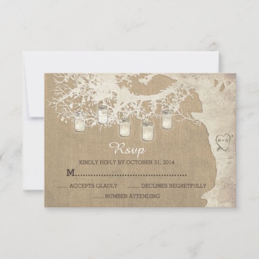 Koord van Mason Jar Lights Rustic Burlap RSVP Kaartje (Voorkant)