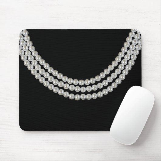 Koord van parels op zwart muismat (Met muis)
