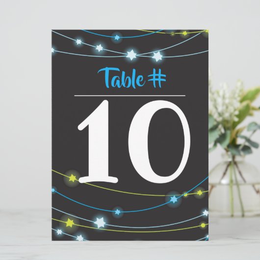 KOORD VAN STARS Bar Mitzvah Table Number Kaart (Staand voorkant)
