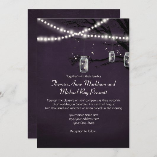 Koord van Twinkle Lights Rustic Outdoor Night Tree Kaart (Voorkant / Achterkant)