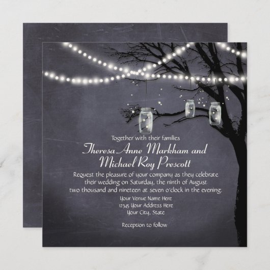 Koord van Twinkle Lights Rustic Outdoor Night Tree Kaart (Voorkant / Achterkant)