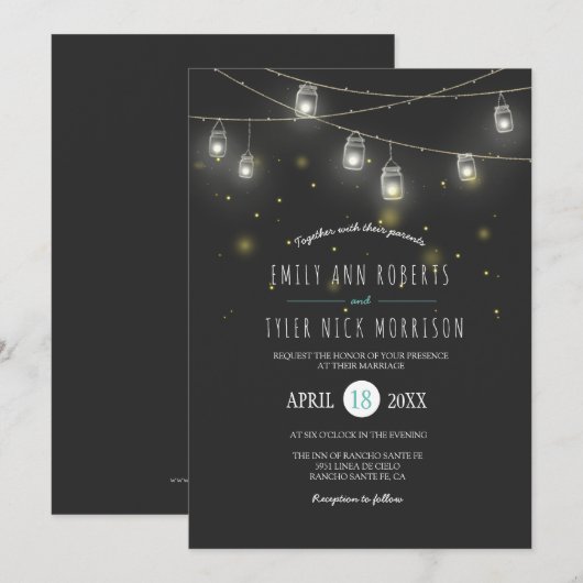 Koorden van Gloeiende Mason Jars Fireflies Bruilof Kaart (Voorkant / Achterkant)