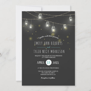 Koorden van Gloeiende Mason Jars Fireflies Bruilof Kaart