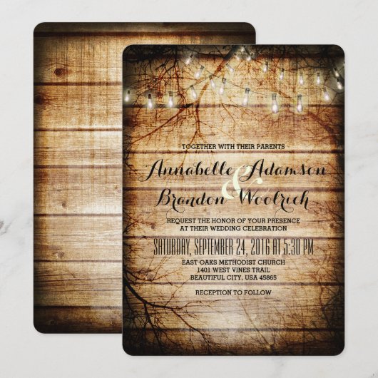 Koordlampjes in Barn Wood Rustic Kaart (Voorkant / Achterkant)