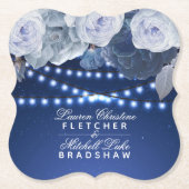 Koordlichten Aangepaste blauwe legante bruiloft Kartonnen Onderzetters (Voorkant)