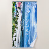 Koortsbuis, voorzien van een etiket, strandlaken (Voorkant)