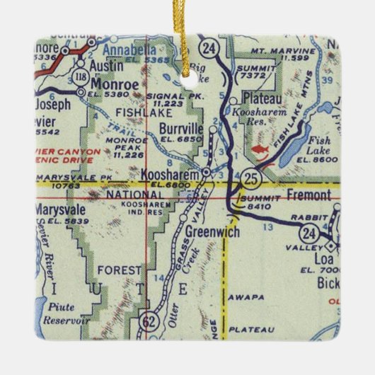 Kooshare en Monroe Utah  Map Keramisch Ornament (Voorkant)