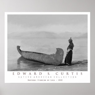 Kootenai Indian Standing by Canoe Poster