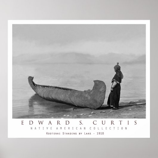 Kootenai Indian Standing by Canoe Poster (Voorkant)