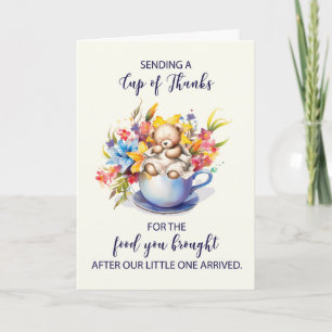 Kop Bedankt voor voedsel na Baby met bloemen Kaart