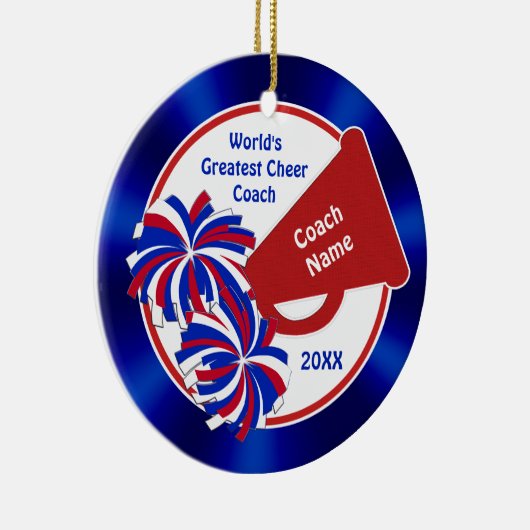 Kop Coach Ornaments, Personalized Red Blue Keramisch Ornament (Rechts)