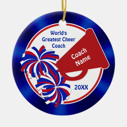 Kop Coach Ornaments, Personalized Red Blue Keramisch Ornament (Voorkant)
