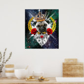 Kop de koning met kroon en rode rozen poster (Keuken)