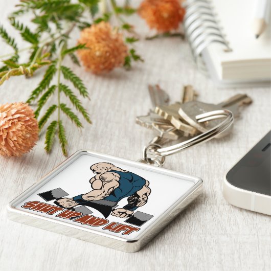 Kop dicht en lift Weightlifter Sleutelhanger (Zijkant)