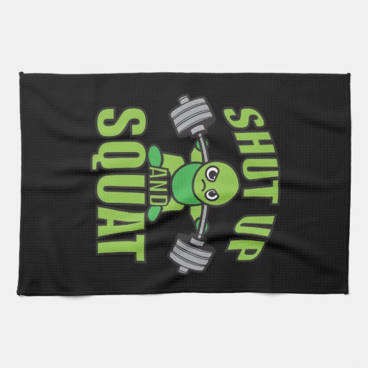 Kop dicht en squat Kawaii Anime Powerlifter Cartoo Theedoek (Horizontaal)