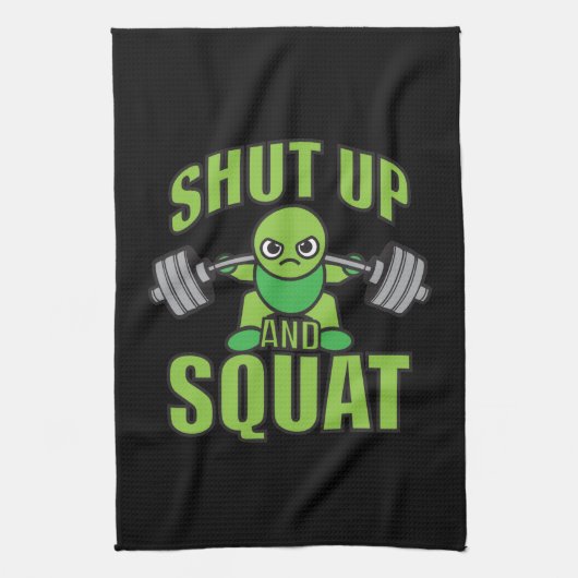 Kop dicht en squat Kawaii Anime Powerlifter Cartoo Theedoek (Verticaal)