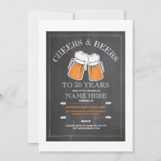 Kop en Beers Birthday Party Invitation for Men Kaart (Achterkant)
